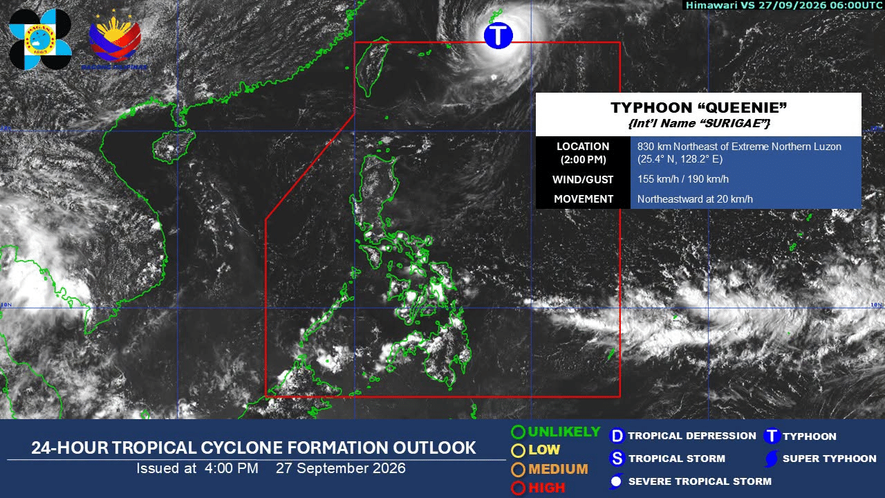 Typhoon Queenie exits PAR