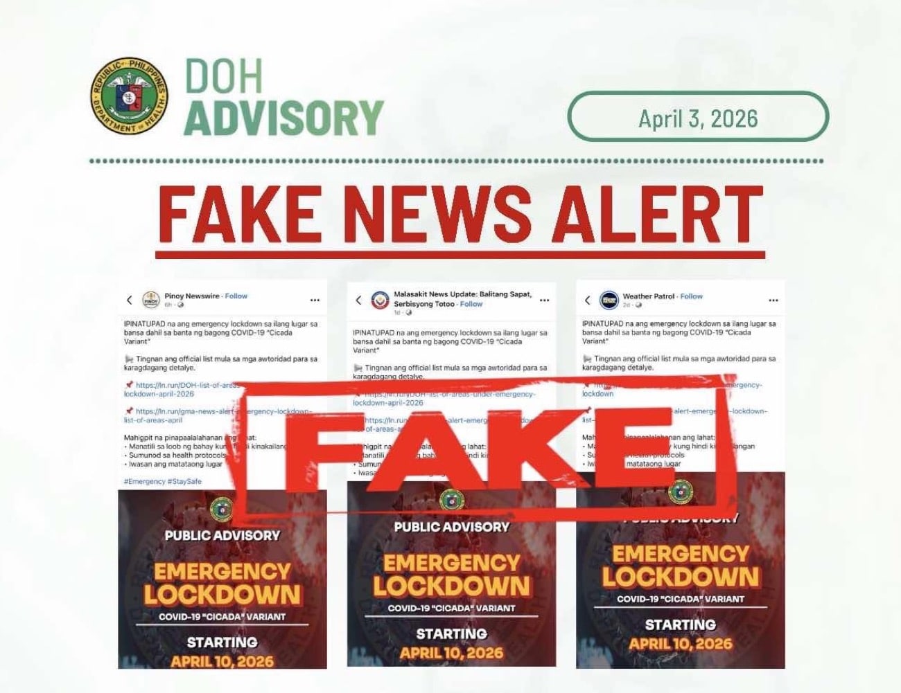DOH: Emergency lockdown due to Covid-19 variant ‘fake’