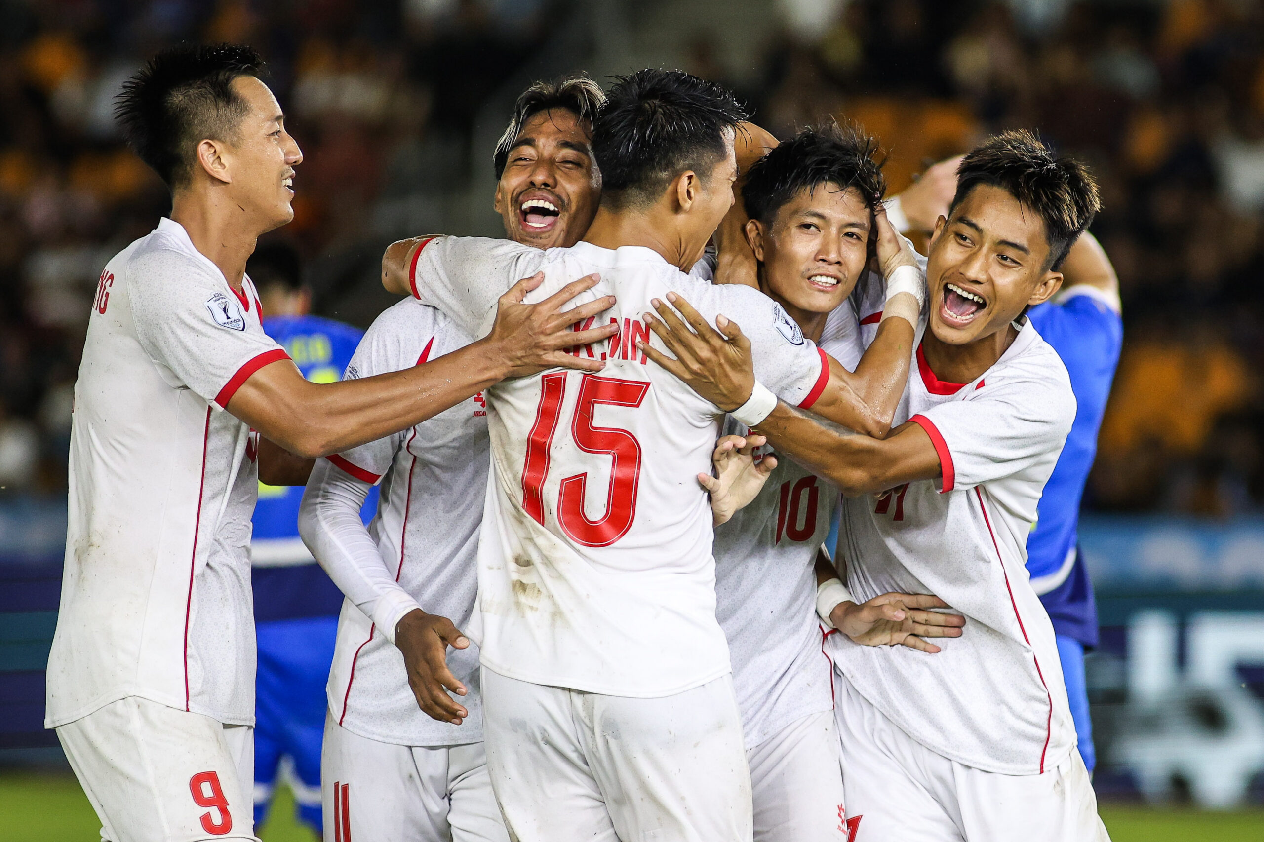 Myanmar celebrates a goal during a game vs the Philippines in the 2026 Asean Hyundai Cup.