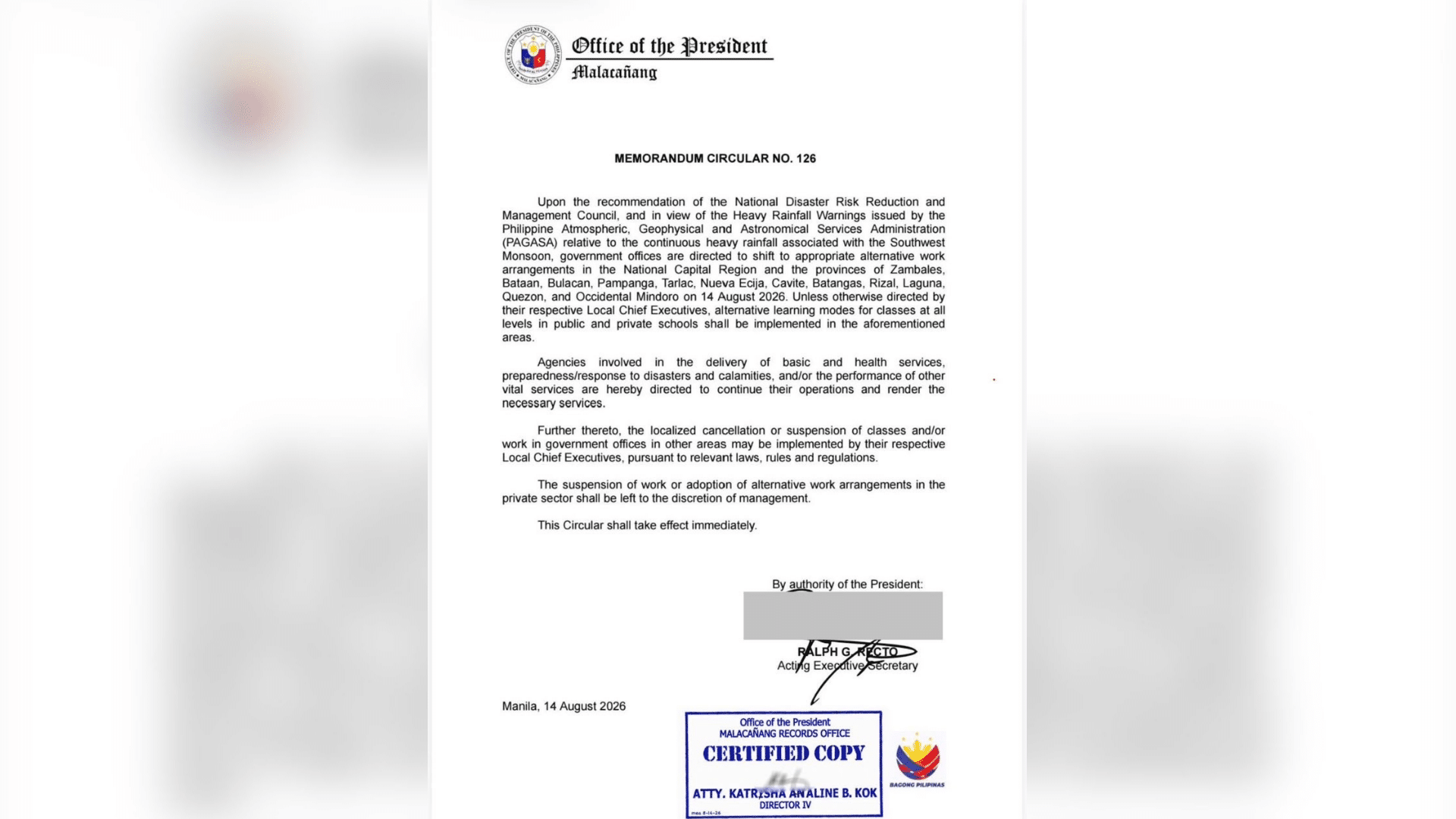 Palace orders remote work, learning in 13 areas due to habagat