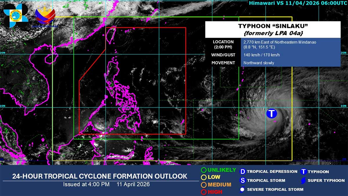 Typhoon outside PAR, east of Mindanao intensifies slightly