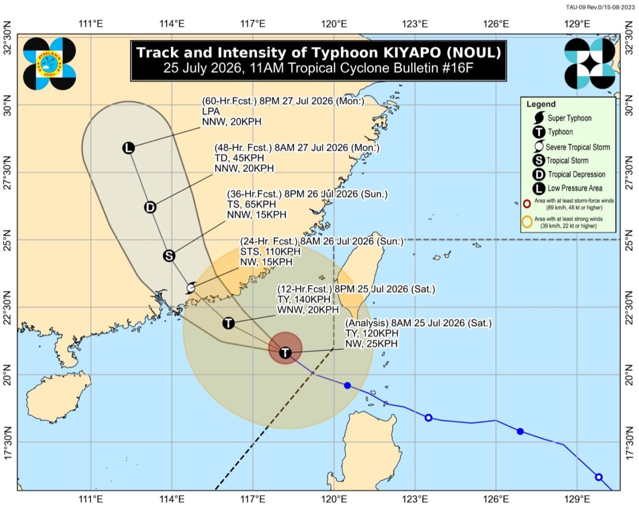 Wind signals lifted as Kiyapo heads towards Southern China on Saturday