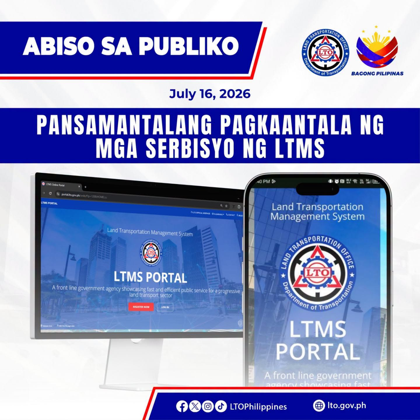 LTO advises clients to avoid online services during maintenance