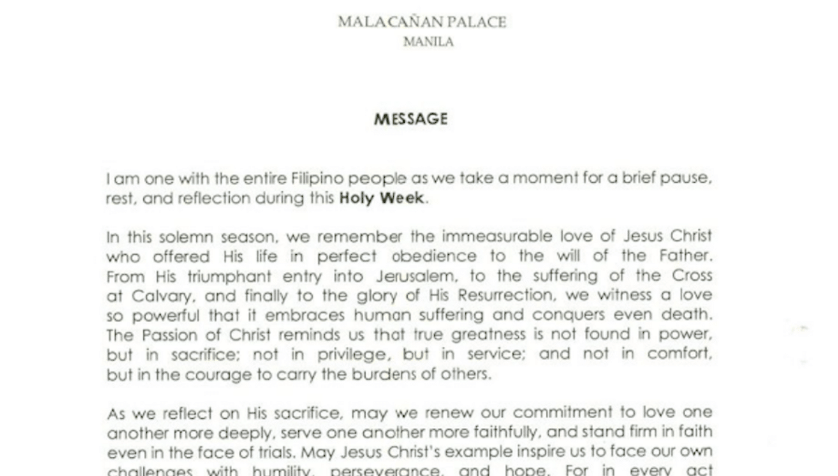 Marcos urges unity, selfless service among Filipinos this Holy Week