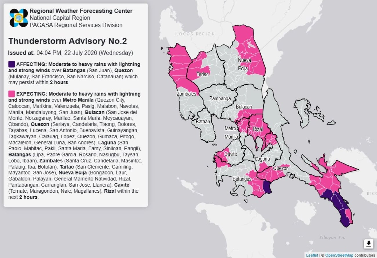 Moderate to heavy rains expected in Metro Manila Wednesday afternoon