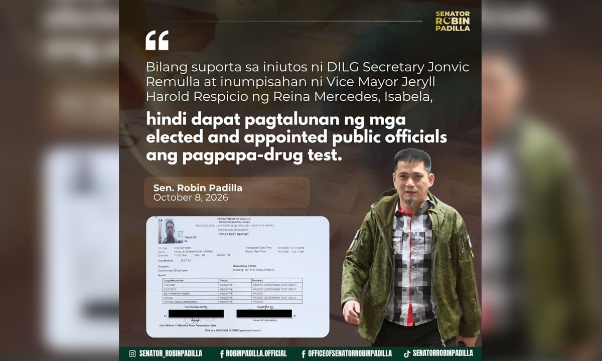 Padilla shares negative drug test result
