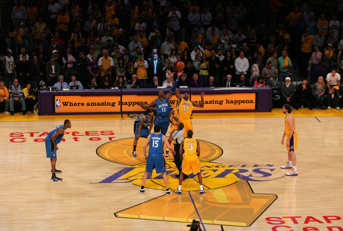 NBA Finals trophy midcourt
