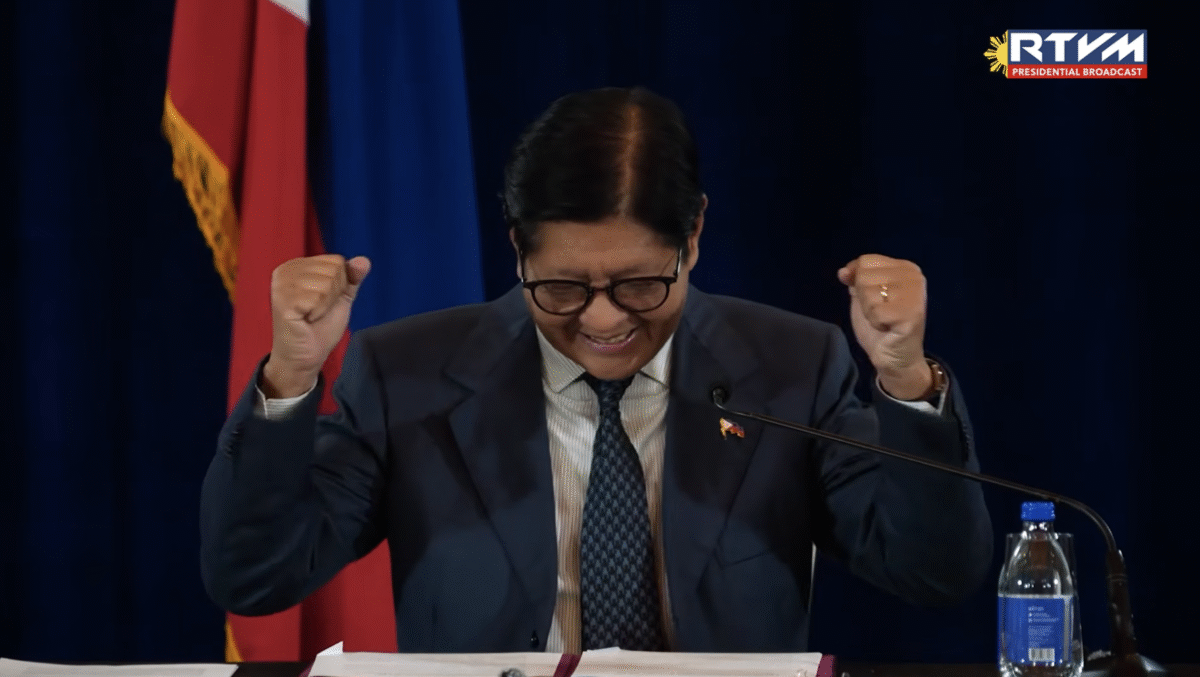 President Ferdinand Marcos Jr. cheers for Alex Eala’s historic win at Wimbledon as he concludes his official visit to Vancouver, Canada on Saturday, July 4, 2026 (local time). Screenshot from RTVM.